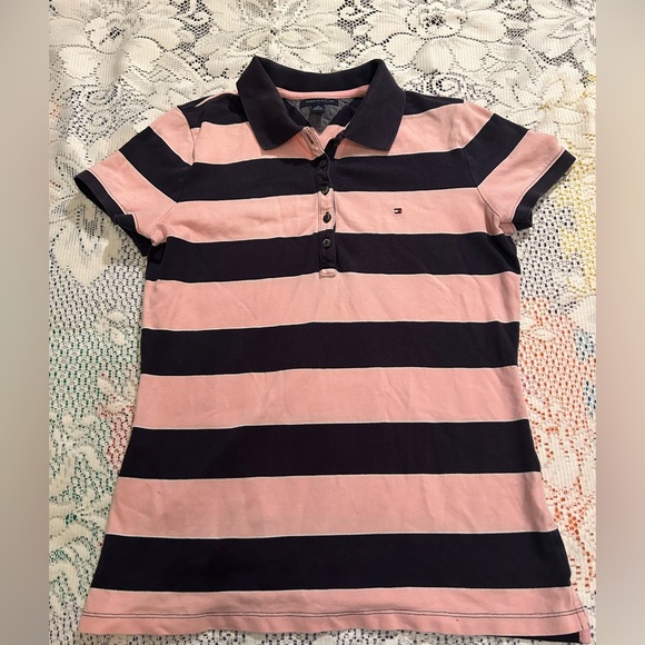 Tommy Hilfiger Pink and Black Striped Polo - Picture 2 of 6